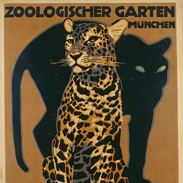 Historisches Plakat mit Leopard und Panther.
