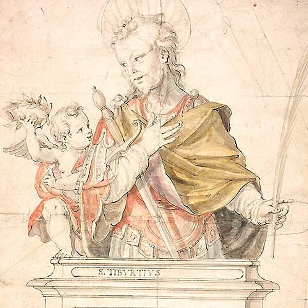 Hans Krumper, Entwurfszeichnung für ein Reliquiar mit der Halbfigur des St. Tiburtius, um 1600